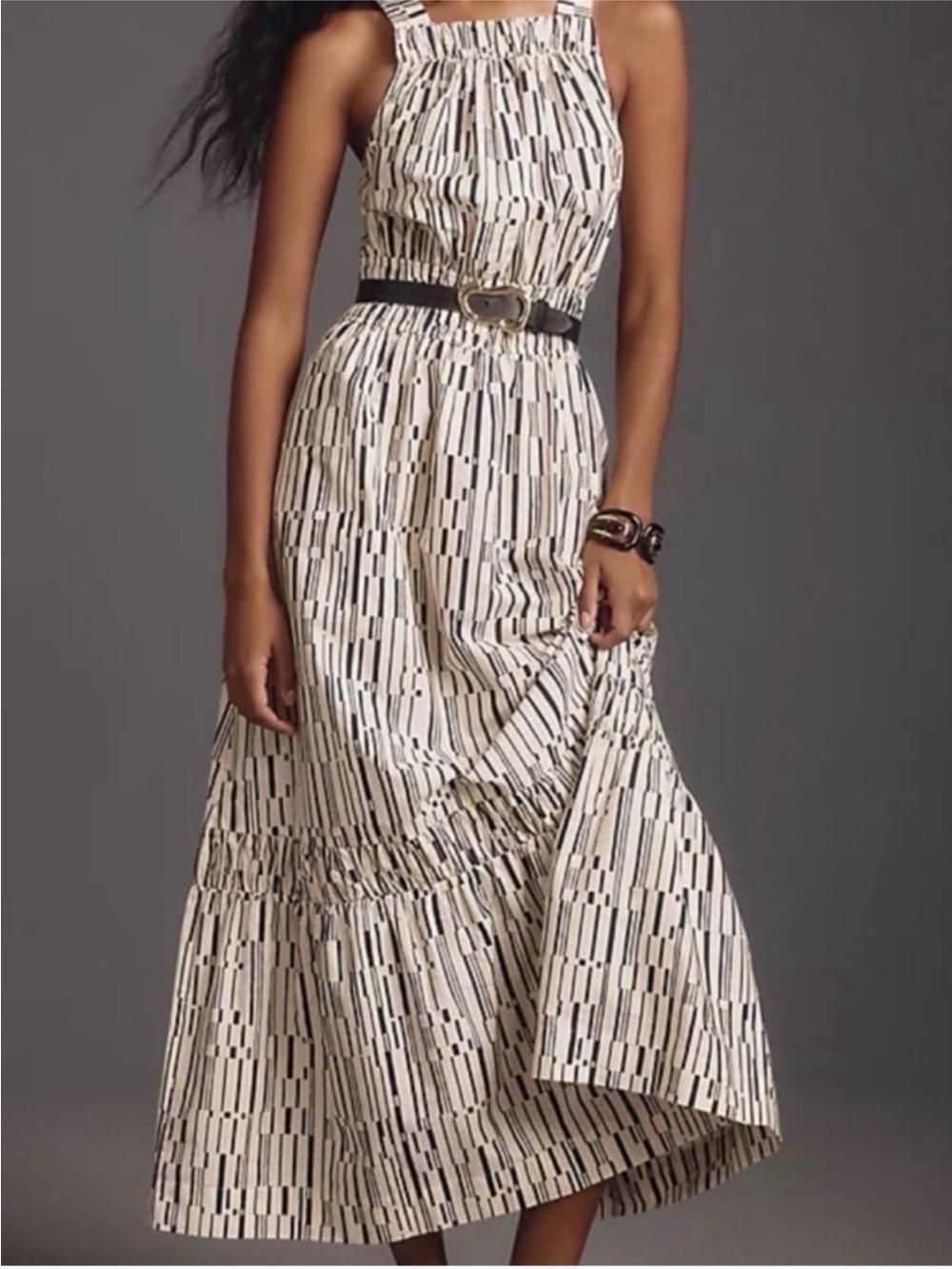 Anthropologie Somerset Black and White Tiered Maxi Sundress
